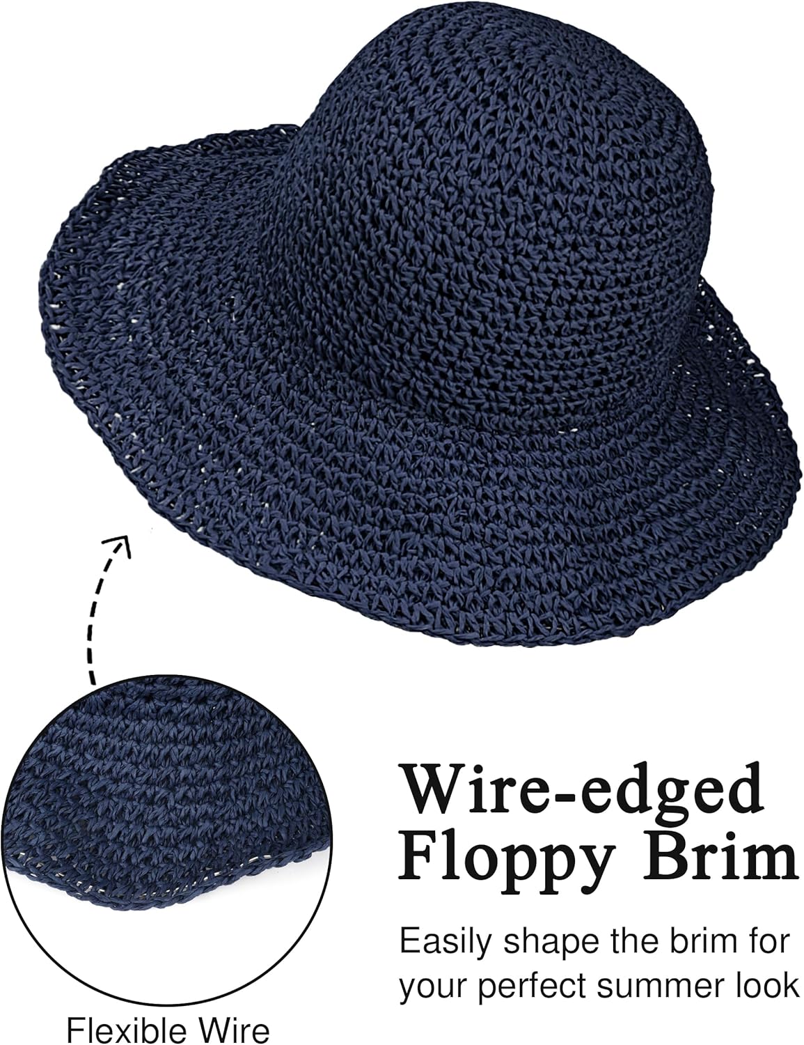 Womens Wide Brim Straw Sun Hat Foldable Floppy Crochet Beach Hat for Summer