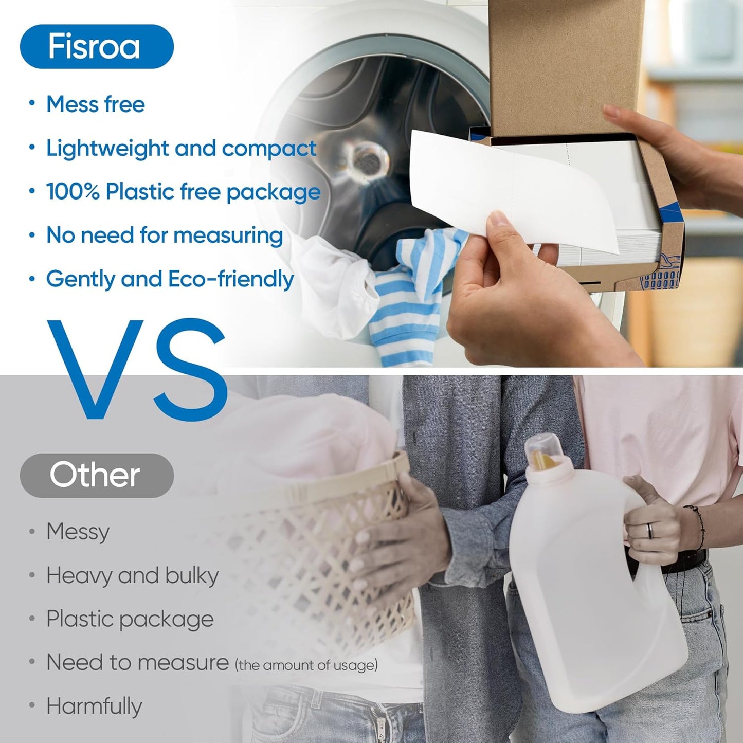 Fragrance Free Laundry Detergent Sheets Travel Eco-friendly 300 Loads Fisroa Clothes Washing Detergent Sheets Plastic-Free Washer Strips, Unscented Liquidless Laundry Strips Tablet
