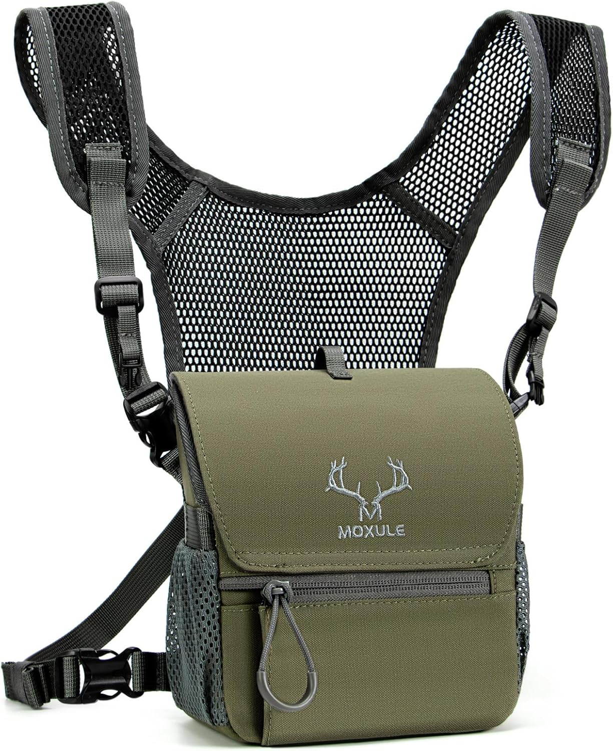 Binocular Harness Chest Pack: Bino Case with Magnetic Lid and Rain Cover for Hunting(Green)