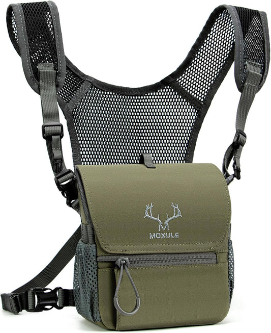 Binocular Harness Chest Pack: Bino Case with Magnetic Lid and Rain Cover for Hunting(Green)