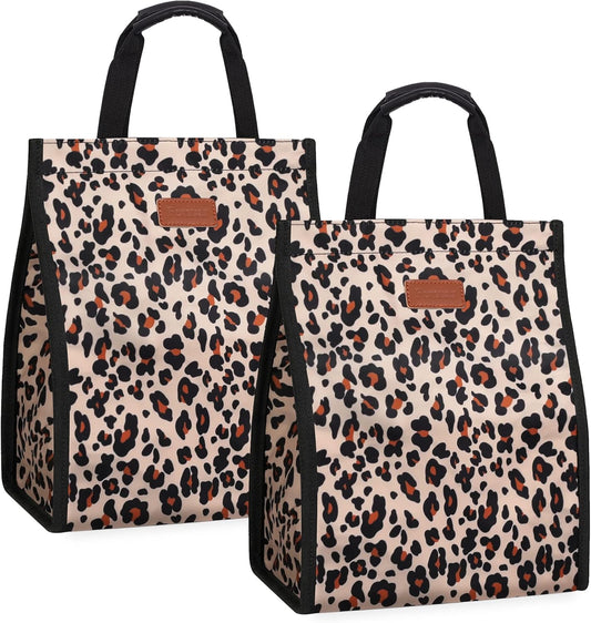 Lunch Bags for Women Insulated Reusable Lunch Tote with Internal Pocket, Lunch Tote bag for Work(Leopard)