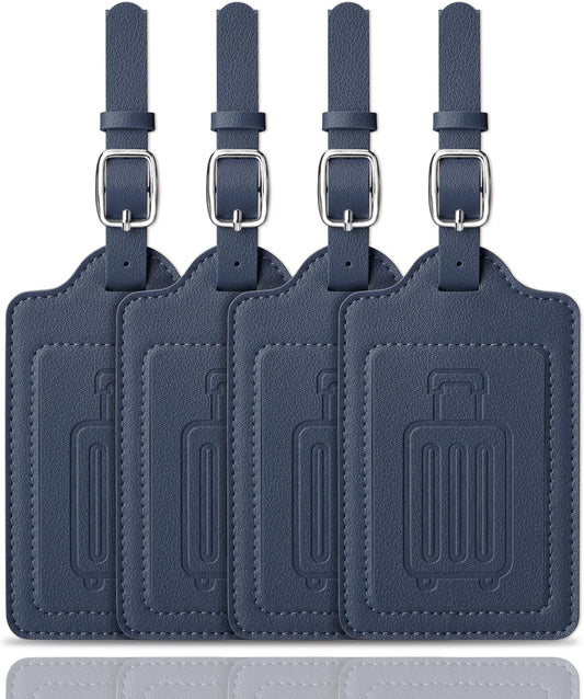 Teskyer Luggage Tags for Suitcases, TSA Approved with Privacy Protection Cover, Premium Faux Leather Bag Tags for Travel - 4 Pack, Blue