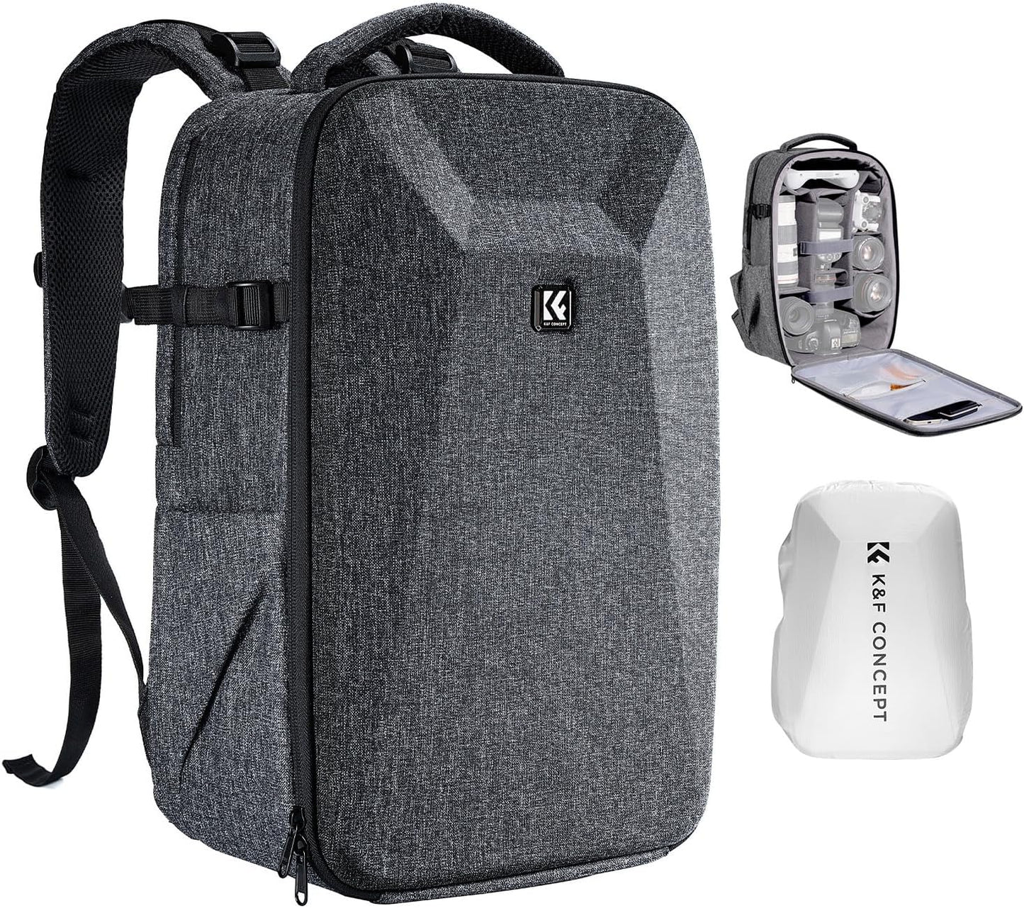 K&F CONCEPT Camera Backpack,Hardshell Photography DSLR Camera Bag with 15-15.6 Inch Laptop Compartment Waterproof Hard Shell Camera Case Compatible with Canon/Nikon/Sony/DJI Mavic Drone