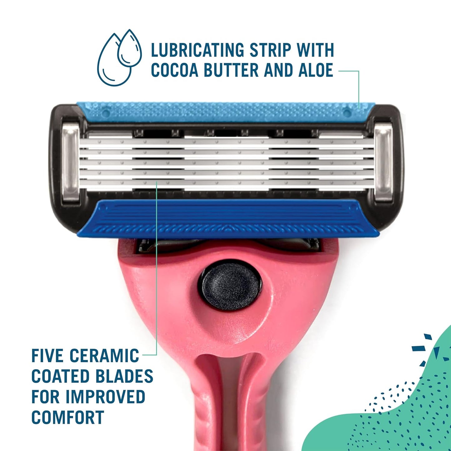 Preserve Shave 5 Five Blade Refillable Razor, Made from Recycled Materials, Neptune Green