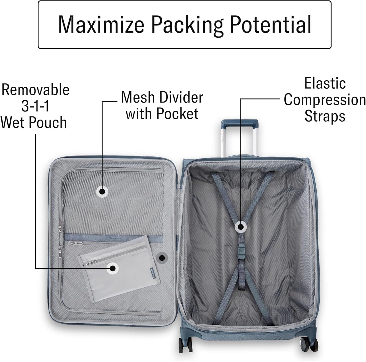Samsonite UpLIFT Lightweight Large Checked Softside Luggage with Spinner Wheels - Expandable - Airline-Approved, Polyester Soft Suitcase for Ultra Light Travel - Elemental Blue