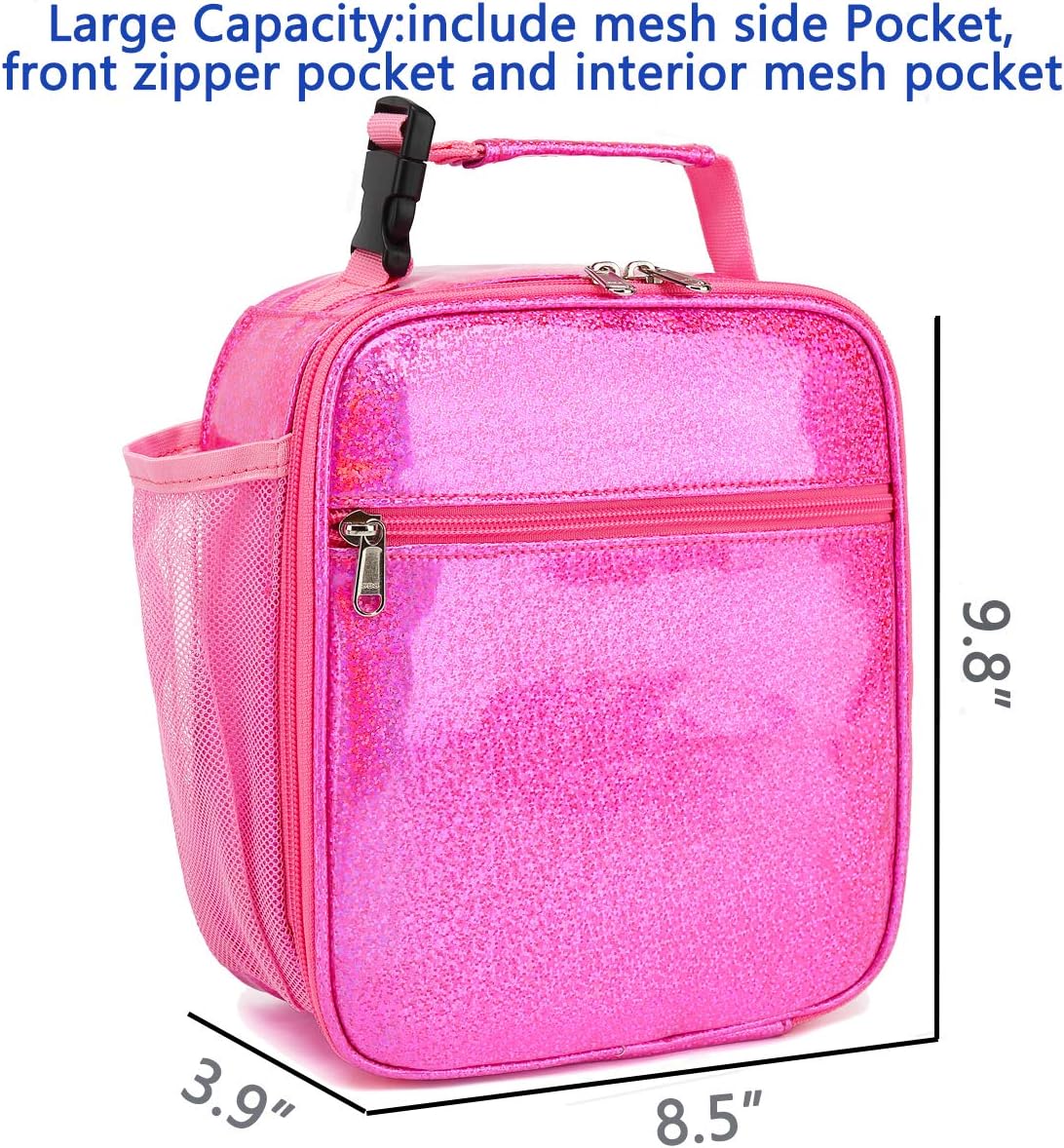 FlowFly Kids Lunch box Insulated Soft Bag Mini Cooler Back to School Thermal Meal Tote Kit for Girls, Boys, PU Pink