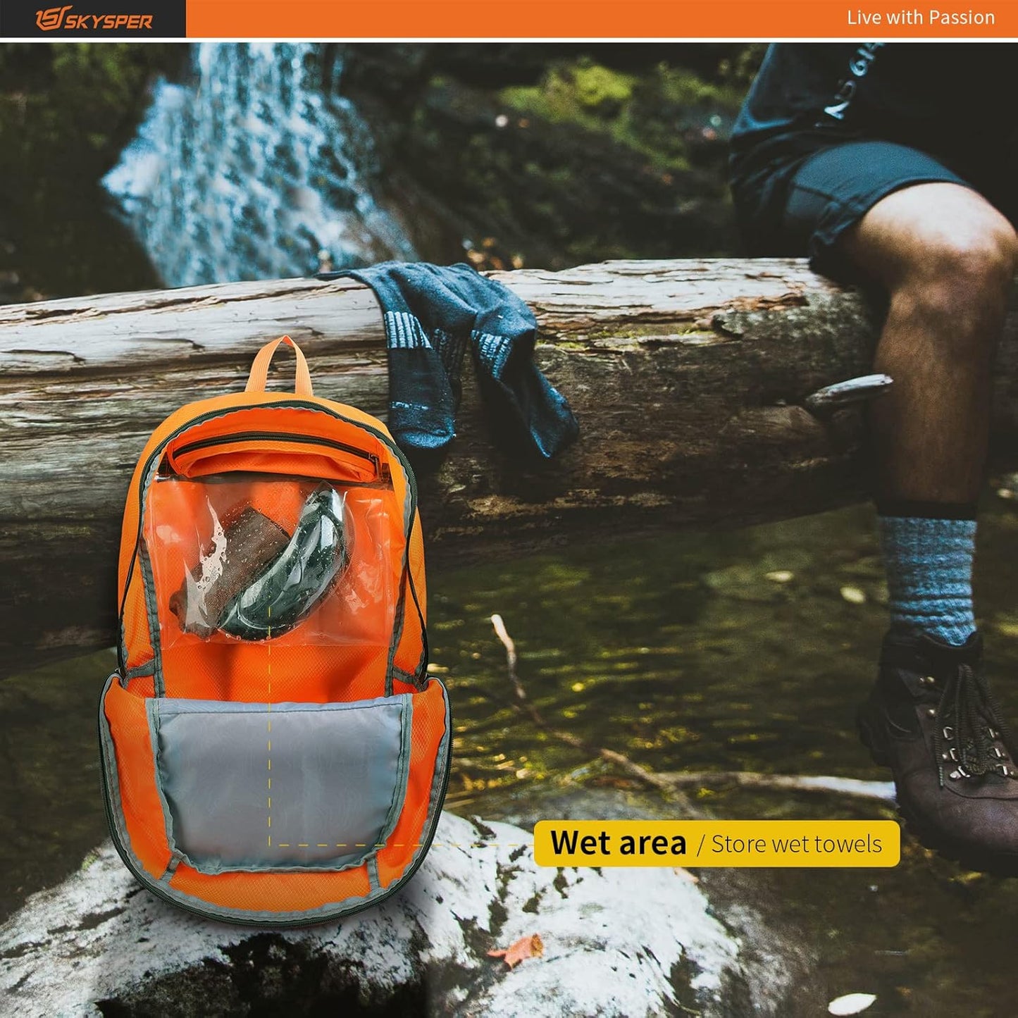 SKYSPER Lightweight Packable Backpack - 30L Hiking Daypack with Wet Pocket Foldable Travel Carry-on Backpack for Women Men