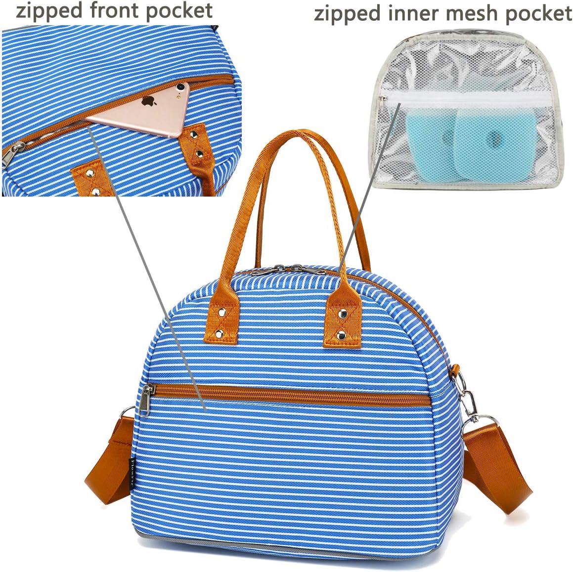 FlowFly Insulated Lunch Bag With Shoulder Strap for Women, Men, and Kids, Large and Reusable, Handle, Freezable Work and School Travel Tote and Meal Prep Organizer,Royal