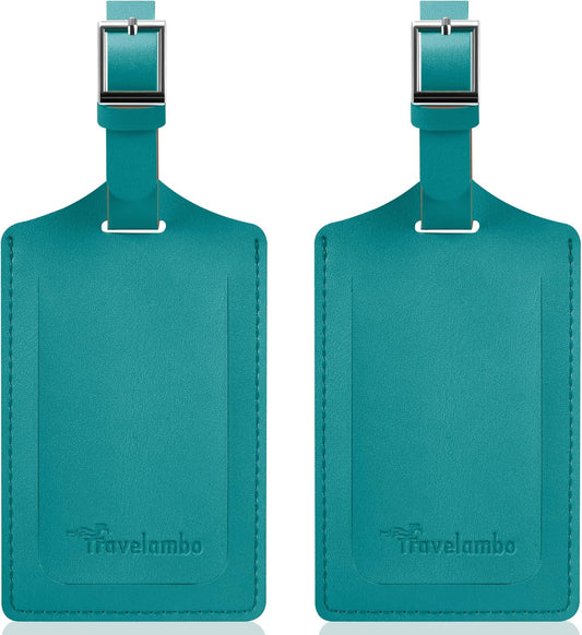 Travelambo Luggage Tags for Suitcases Faux Leather Privacy Protection 2 Pack Bag Tags Travel Accessories Essential, Bright Green