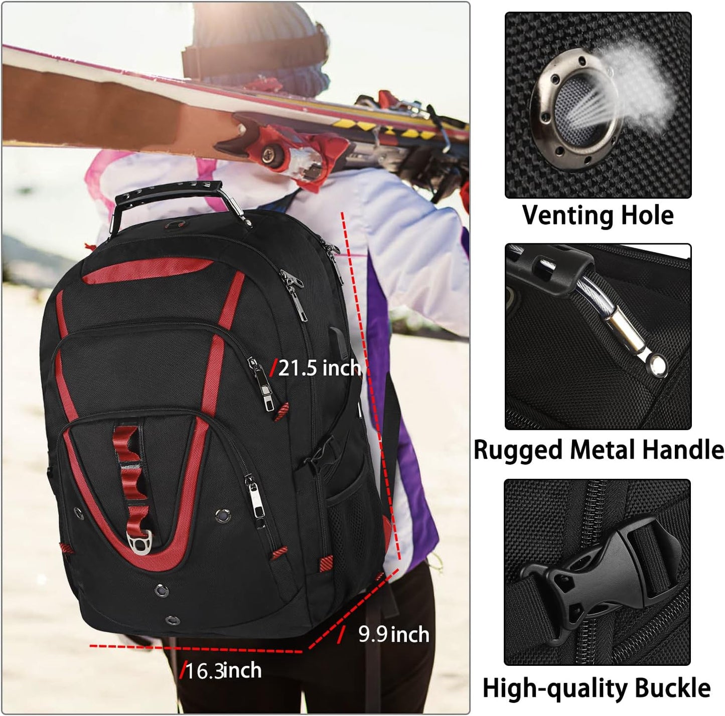 18.4 Inch Laptops Backpack, 55-60L Extra Large Travel Laptop Backpack with USB Charging Port, TSA Friendly Flight Approved and RFID Anti-Theft Pocket, Water Resistant Suiltable for Large Gaming Laptop