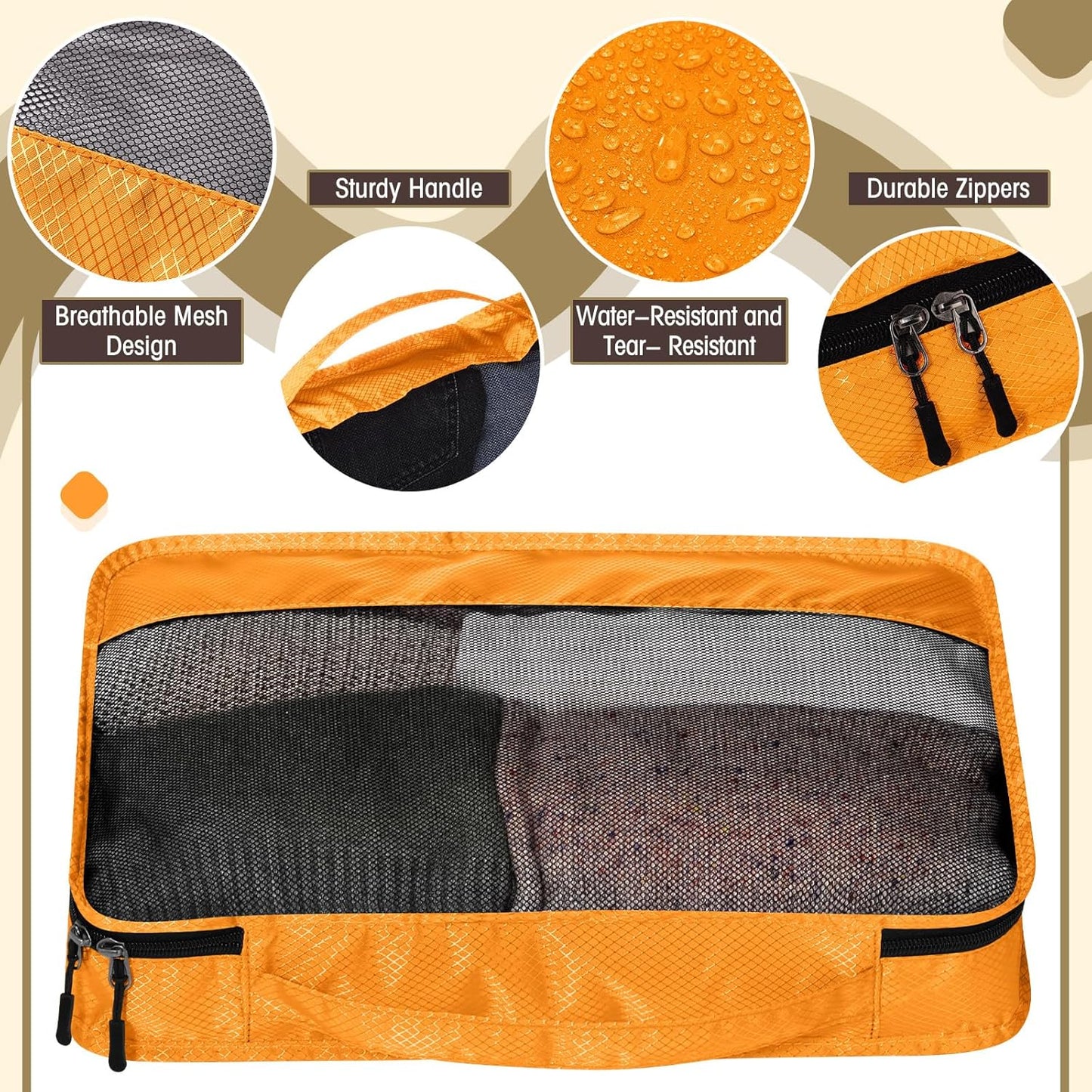 5 Pcs Packing Cubes for Suitcase Large Travel Cubes Carry on Luggage Organizer Bags for Clothes Accessories(L,Apricot)