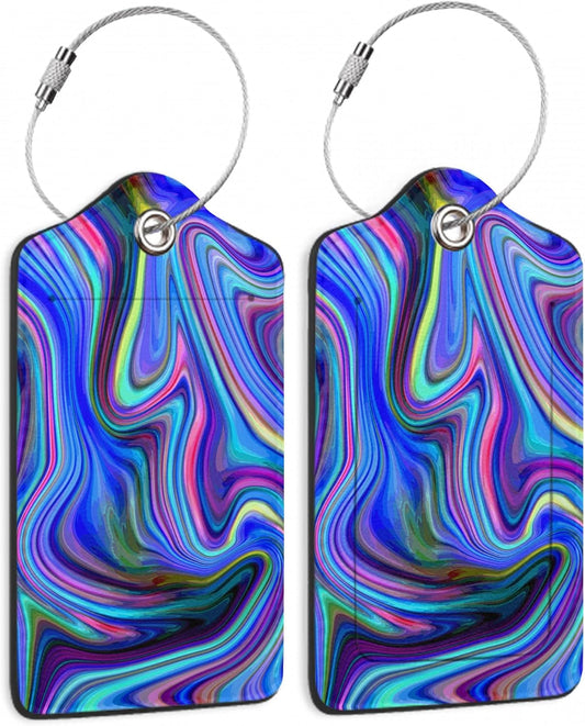 Luggage Tags Set of 2 Colorful Abstract Marble Leather Suitcase Tags with Stainless Steel Loop and Privacy Cover for Women Men Travel Luggage Accessories