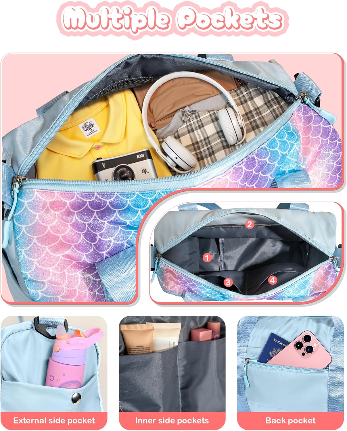 Easter Gifts for Kids-Girl Gym Bag with Shoe Compartment, Kid Personalized Weekender Overnight Bags, Initial Travel Tote with Makeup Pouch, Valentines Day Gift for Girls (Letter R)