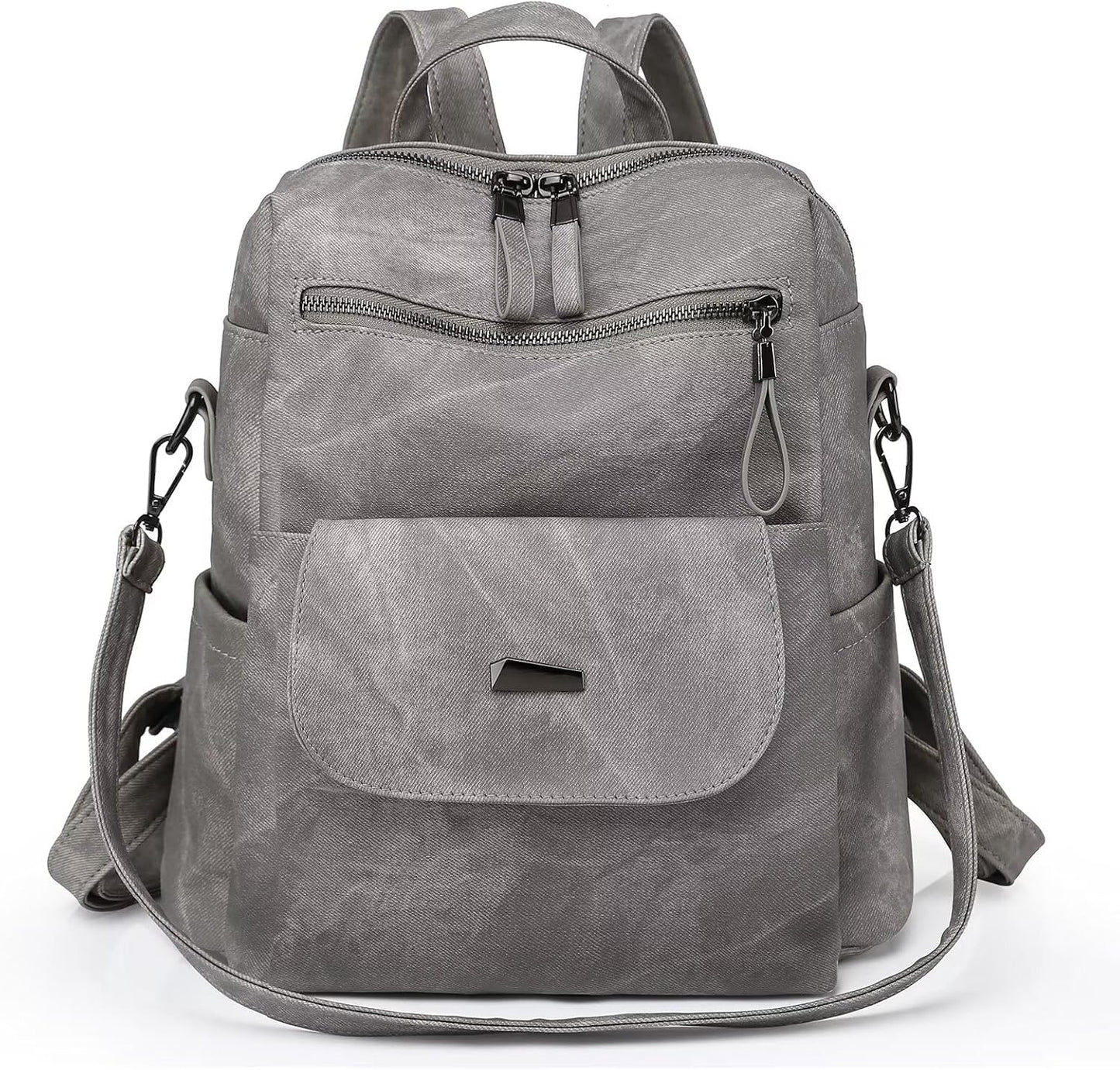 PU Leather Backpack Purse for Women Fashion Multipurpose Design Handbag Ladies Shoulder Bags Travel Backpack Grey