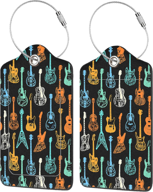 Luggage Tags for Suitcase,2 Pack Colorful Guitar Luggage Tag with Privacy Flap,Name ID Label and Metal Loop for Women Men Girls Baggage Bag Backpack Instrument