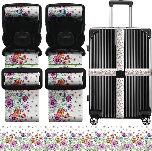 Luggage Straps for Suitcases, Travel Adjustable Belt with Quick Release Buckle, Heavy Duty Nylon Bag Packing Strap, Unique Bright Identifiers Business Travel Accessories (2 Pack) - Colorful Daisy