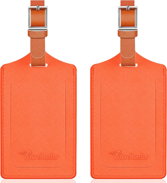 Travelambo Luggage Tags for Suitcases Faux Leather Privacy Protection 2 Pack Bag Tags Travel Accessories Essential, Cross Orange