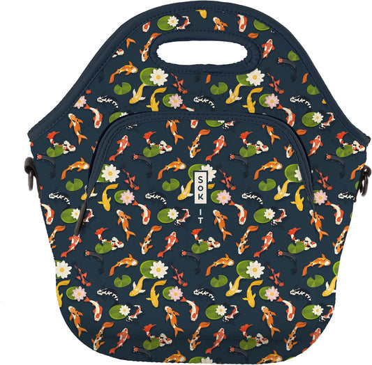Sok It LunchTote Zippered Bag Insulated Neoprene Caddy (Koi Garden, X-Large 6.5 Quart Lunch Tote)