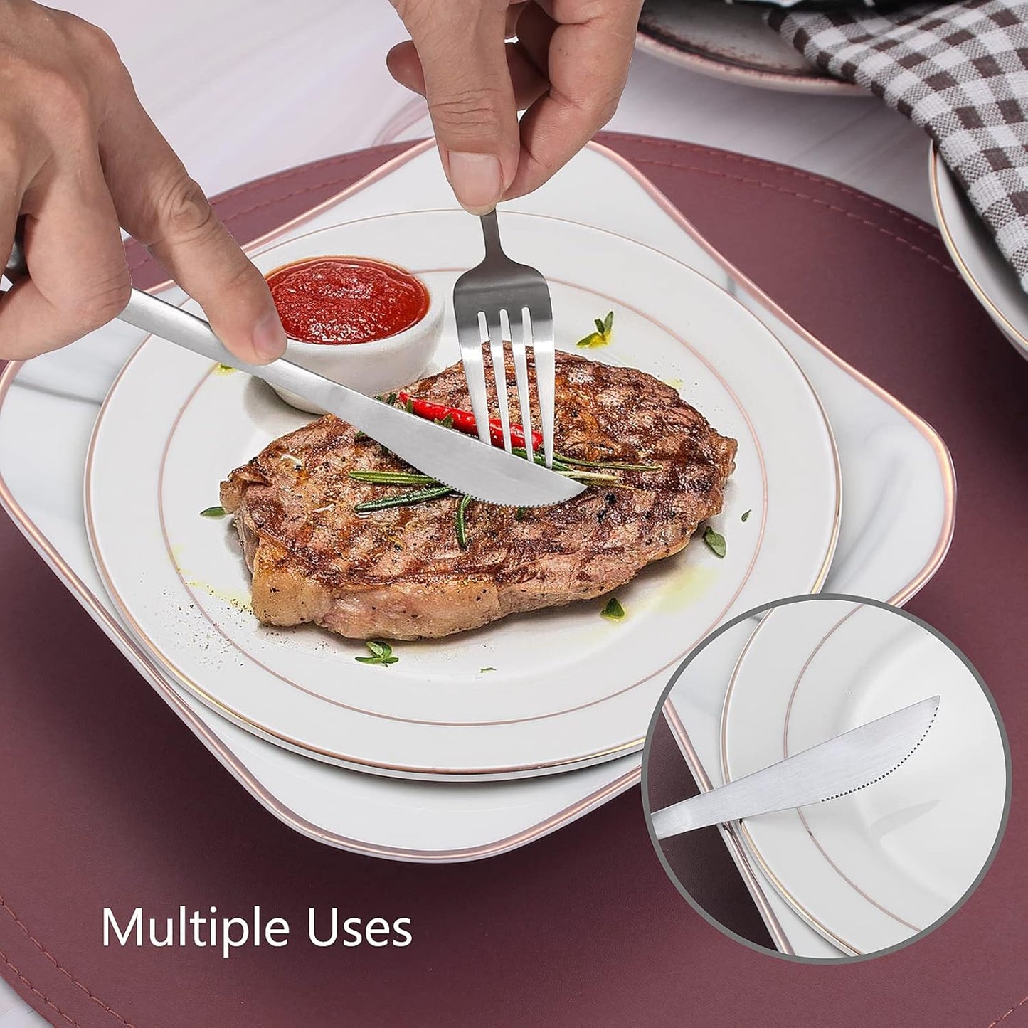 Matte Silverware Set, VANVRO 20-Piece Stainless Steel Flatware Set, Satin Finish tableware Cutlery Set, Service for 4, Home and Restaurant, Dishwasher Safe