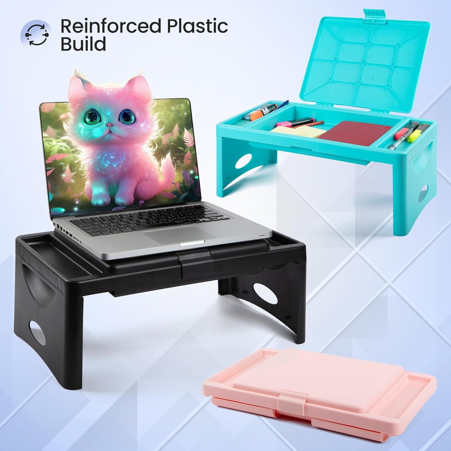 Loddie Doddie Foldable Lap Desk for Kids & Adults - Teal Blue Portable Plastic Table with Storage Pocket & Trays - Bed Desk, Car Tray & Travel Lap Table
