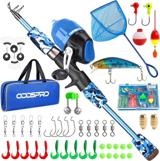 ODDSPRO Kids Fishing Pole Pink, Portable Telescopic Fishing Rod and Reel Combo Kit - with Spincast Fishing Reel Tackle Box for Girls, Youth