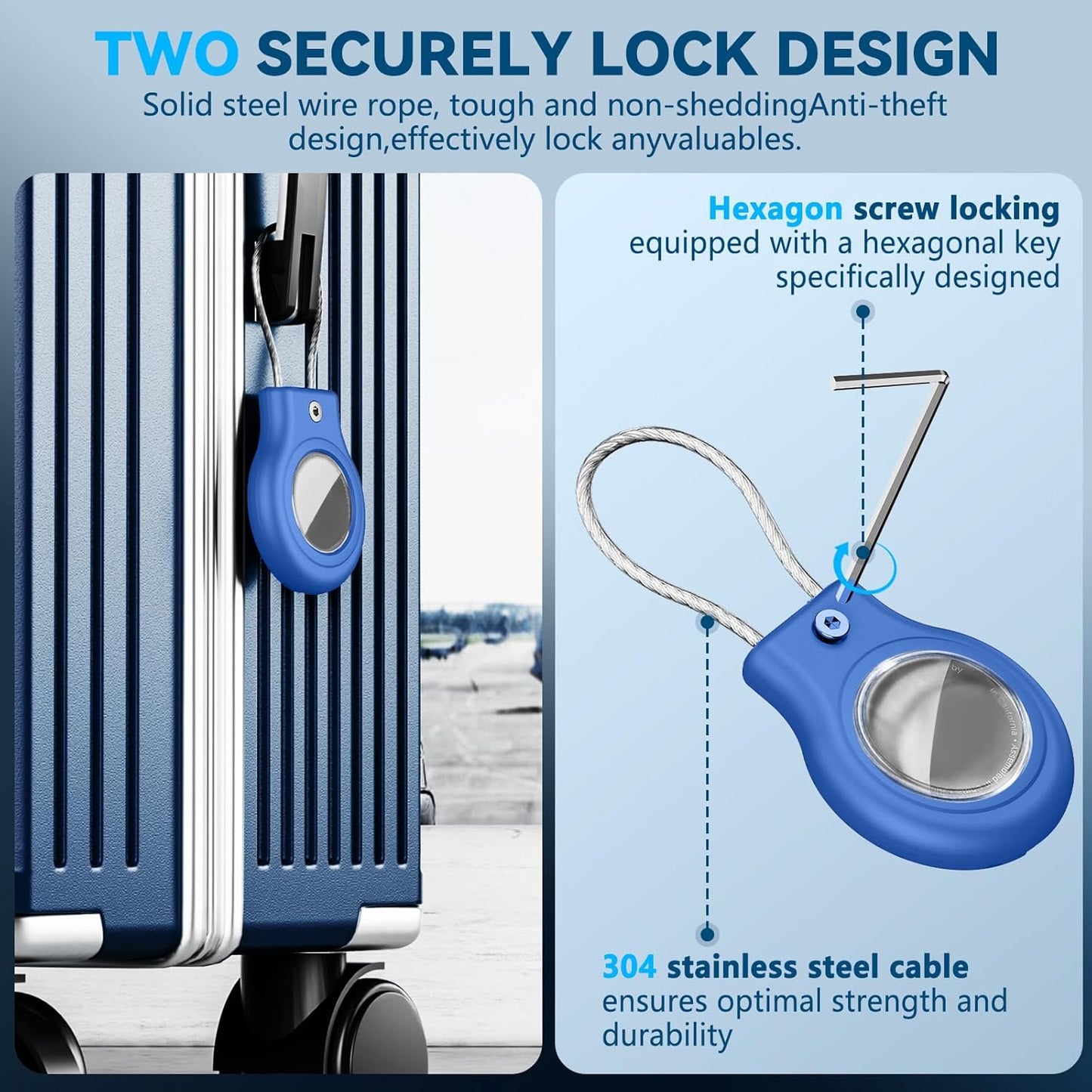 Waterproof Airtag Holder,4 Pack Airtag Case with Secure Lock,Airtags Keychain for Apple Airtag,Anti-Lost Protective Case Air tag Accessories for GPS Tracker Luggage,Bag,Key,Pet-Black/Black/Blue/Blue
