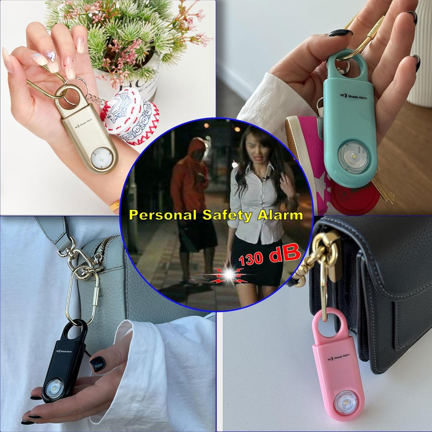 130dB Personal Safety Alarm Strobe Light. Loud Sound Keychain Siren with Carabiner for Women, School Children, Night Runners, Hiking. Bear Alarm Deterrent. SOS Emergency Self Defense Alerts. Gold
