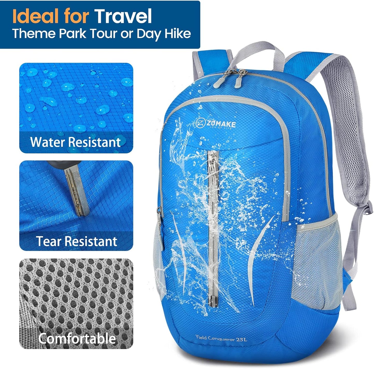 ZOMAKE Ultra Lightweight Packable Backpack 25L, Foldable Hiking Backpacks Water Resistant Small Folding Daypack for Travel(Dark Blue-NEW)