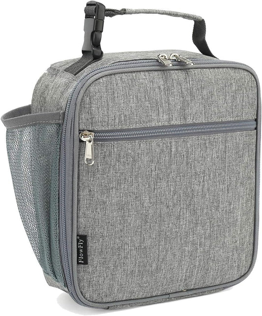 FlowFly Kids Lunch box Insulated Soft Bag Mini Cooler Back to School Thermal Meal Tote Kit for Girls, Boys(Heather Grey)
