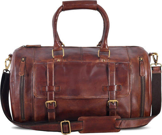 Genuine Leather Duffle Bag for Men | Vintage Weekender Travel Bag | Overnight Carry-On Luggage | Handmade Leather Gym Bag for Men