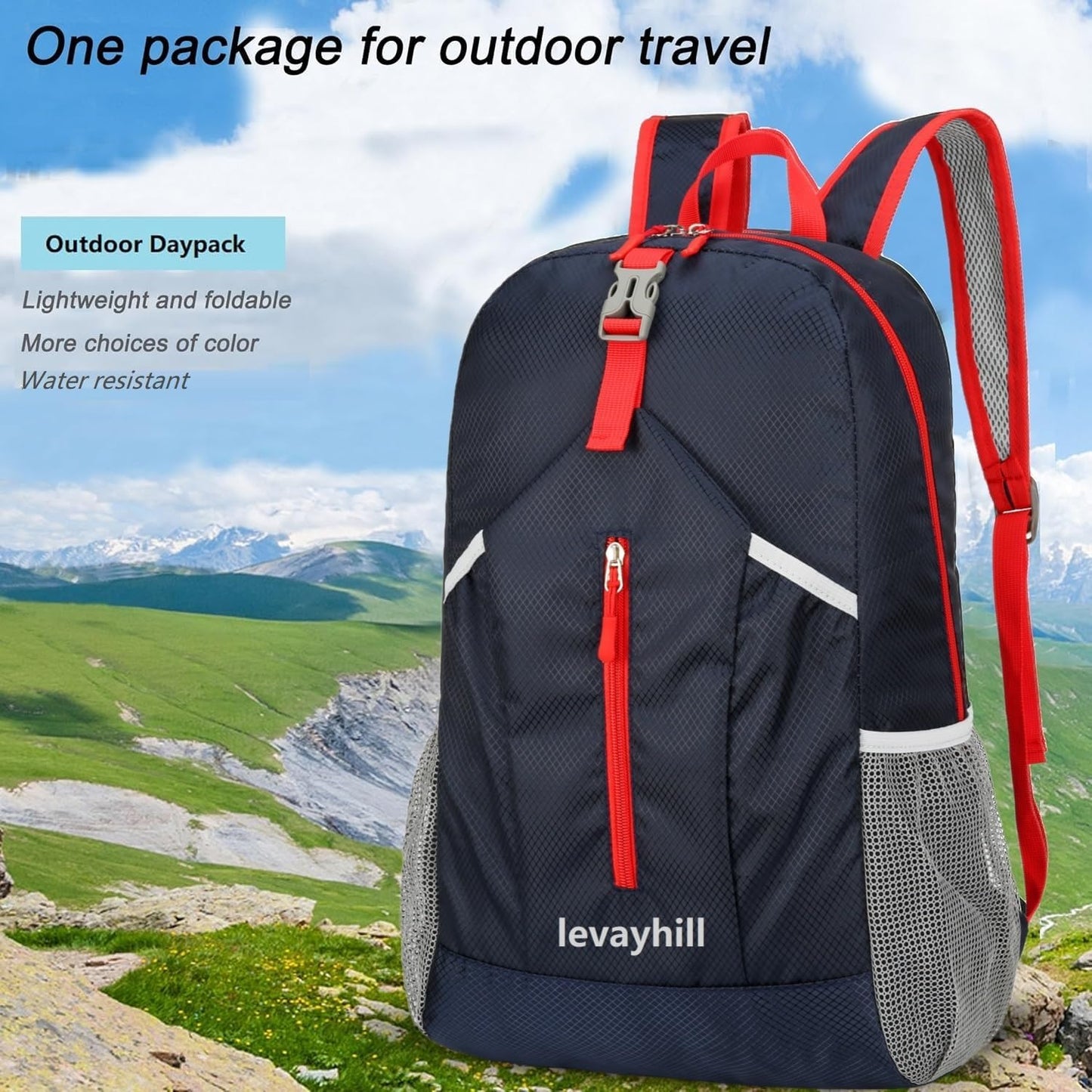 25L Hiking Backpack Foldable Sports Daypack Camping Collapsible Bag Water Repellent Lightweight Travel Men Women (Dark Blue)