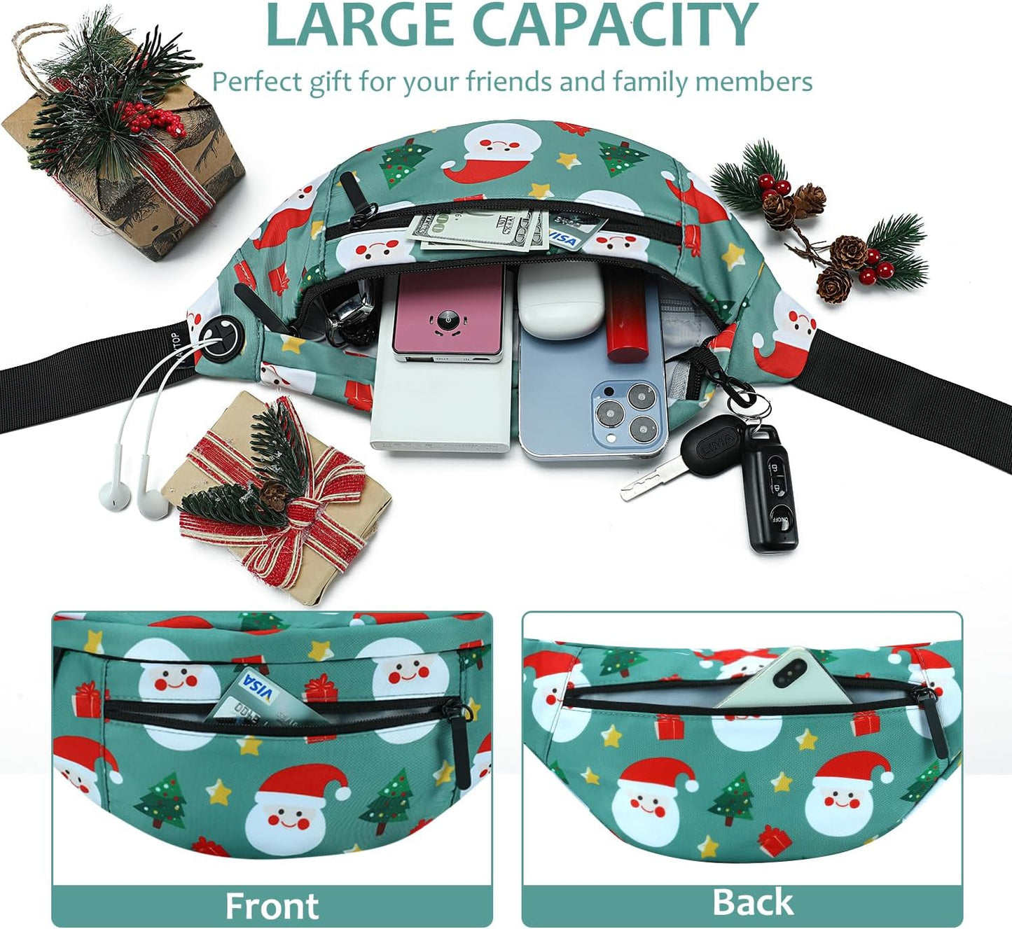 MAXTOP Large Crossbody Fanny Pack with 4-Zipper Pockets,Gifts for Enjoy Sports Festival Workout Traveling Running Casual Hands-Free Wallets Waist Pack Phone Bag Carrying All Phones