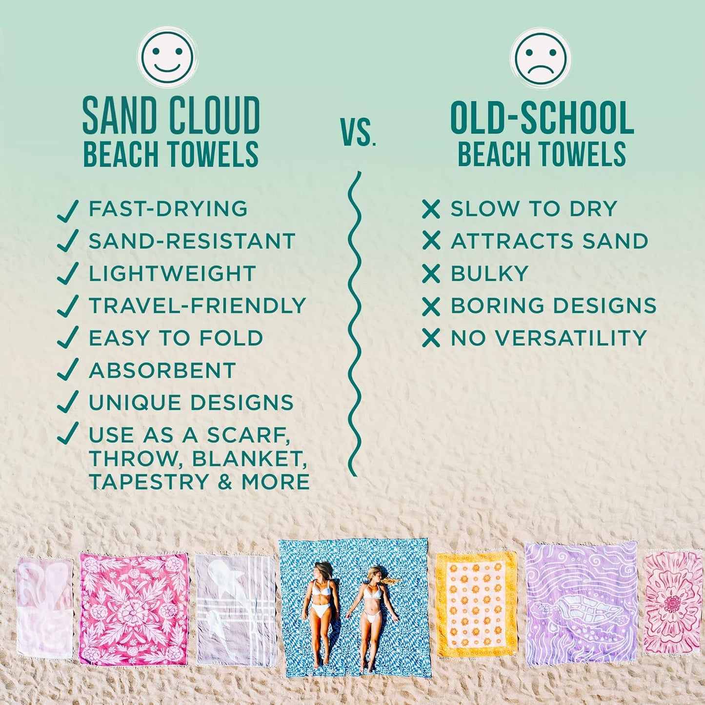 Sand Cloud Extra Large Turkish Beach Towel - Sand Free - 100% Organic Turkish Cotton Yarn - Quick Dry Towel for Beach, Picnic, Blanket or Bath - As Seen on Shark Tank - Marine Life (Prism Turtles XL)