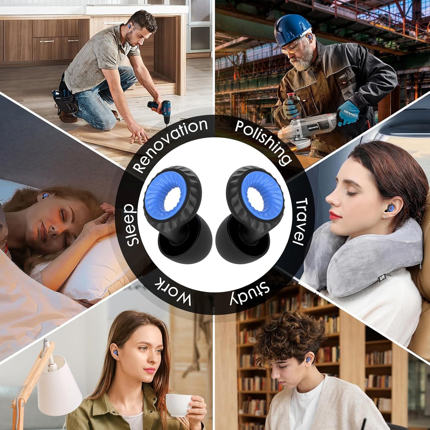 Ear Plugs for Sleeping Noise Cancelling -30dB, 2-Pack Reusable Soft Noise Reduction Ear Plugs for Sleep, Travel,Deep Focus, Hearing Protection,Concert with Carrying Case (White & Black)