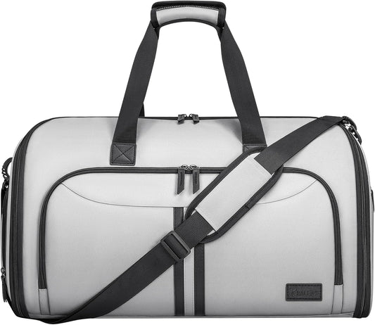 BALEINE Convertible Garment Bag with Shoe Compartment, 2 in 1 Carry on Garment Duffle Bags for Travel, Suit Bag for Men Women (Gray)