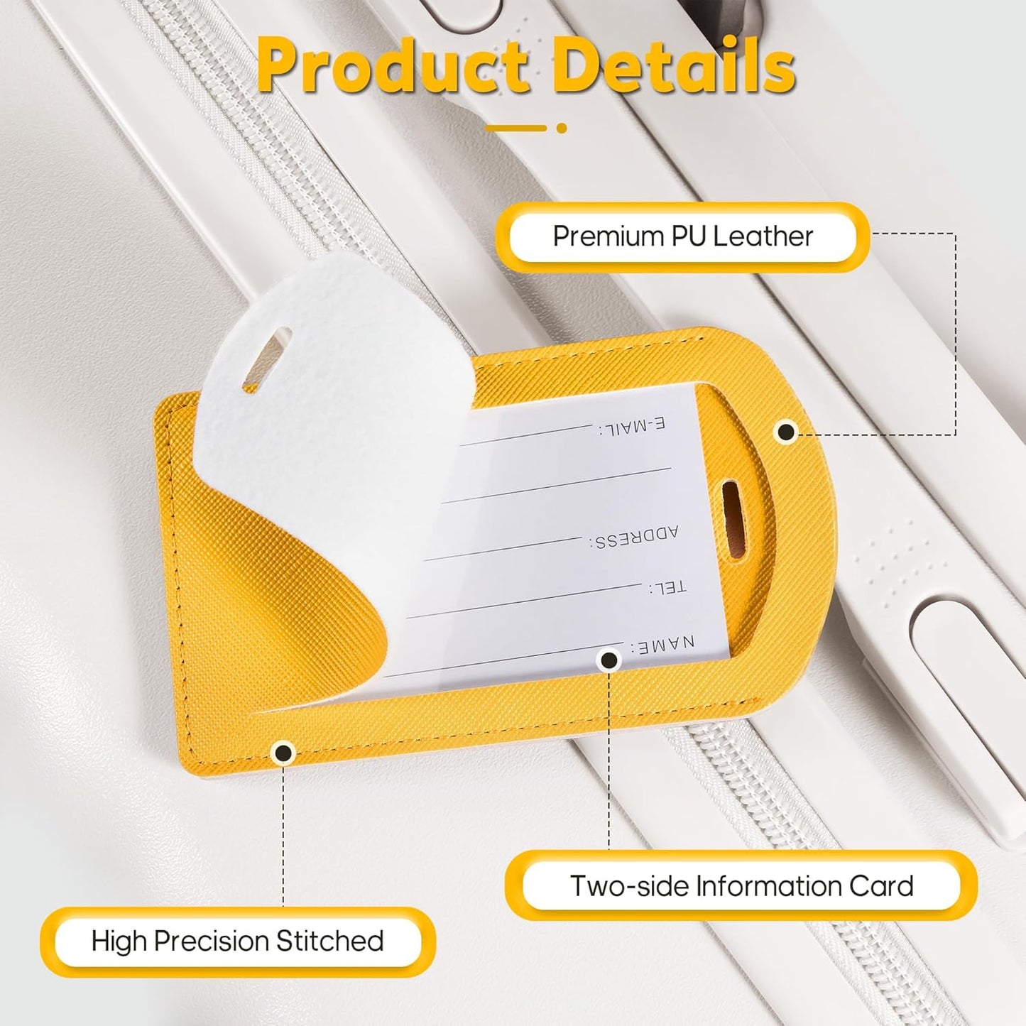 3 Pack Luggage Tags for Suitcases, TSA Approved Bag Tags, Baggage Tags with Privacy Protection, Travel Essentials Luggage Accessories, Energetic Yellow