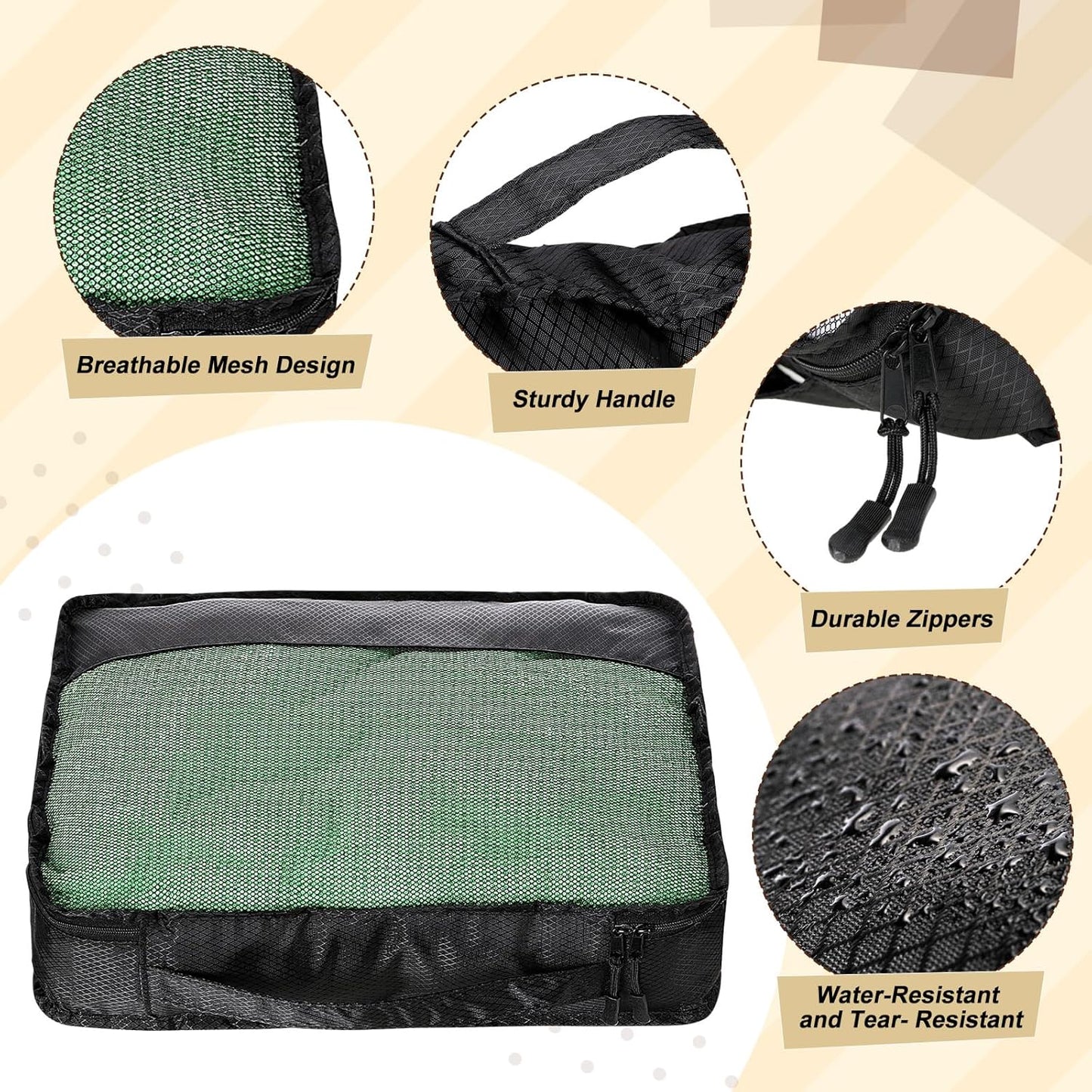 5 Pcs Packing Cubes for Suitcase Large Travel Cubes Carry on Luggage Organizer Bags for Clothes Accessories(M,Black)