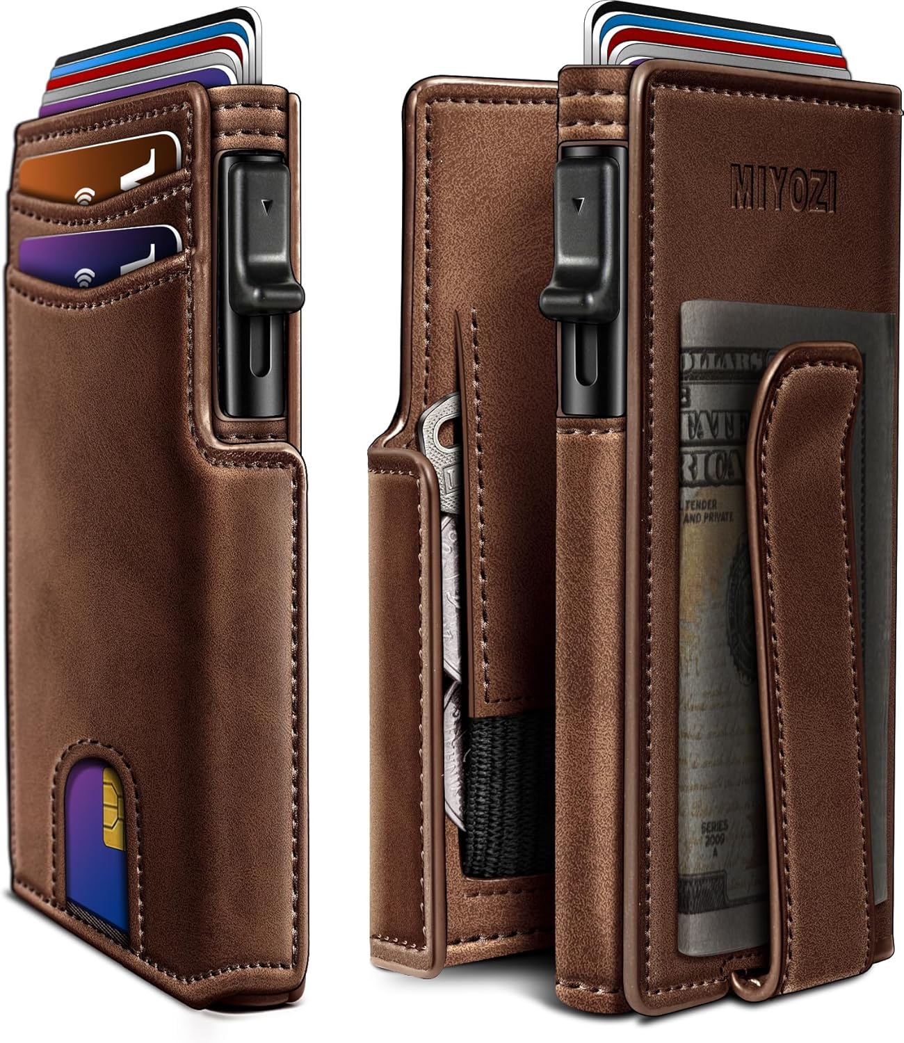 Wallet for Men with Money Clip Coins Pocket ID Window Gift Boxed,Slim Smart Front Pocket RFID Blocking Wallet Pop-up Card Holder in Magnetic Leather Flip 3.9"x 2.7"