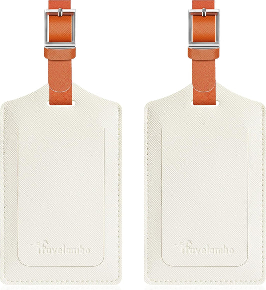 Travelambo Luggage Tags for Suitcases Faux Leather Privacy Protection 2 Pack Bag Tags Travel Accessories Essential, Cross White