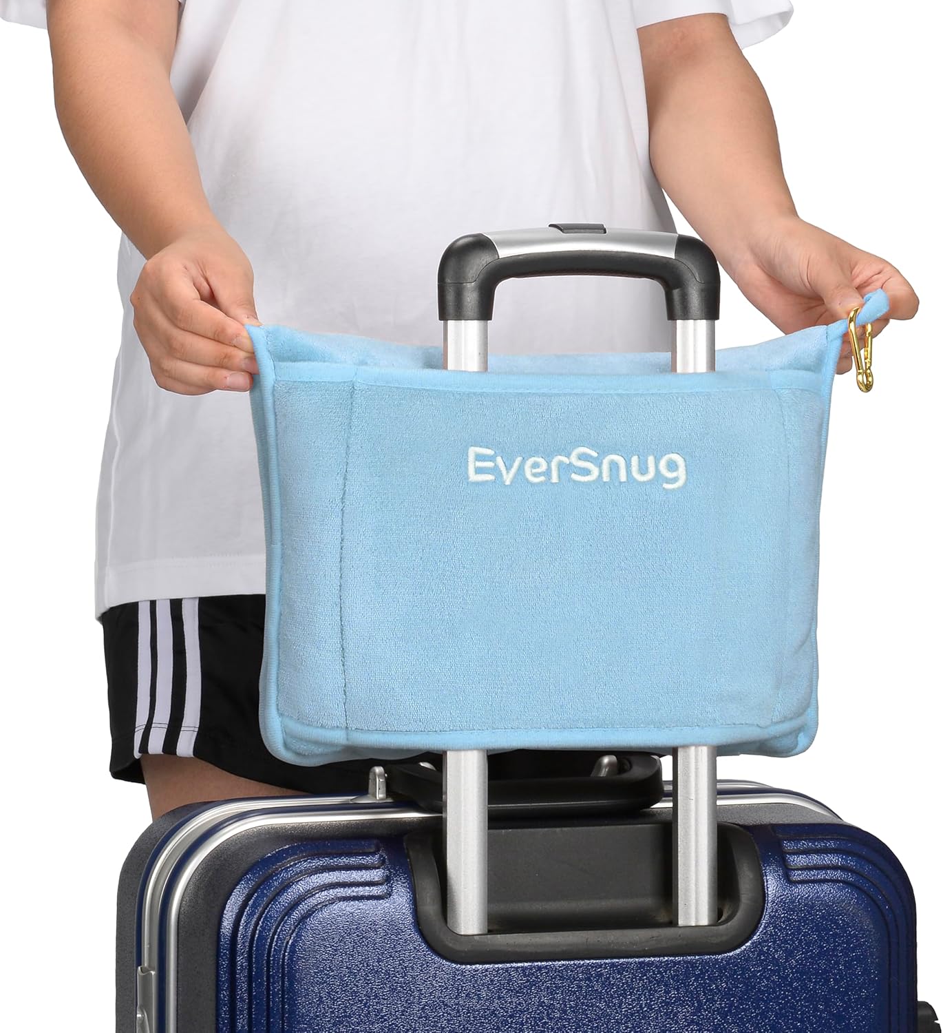 EverSnug Travel Blanket and Pillow - Premium Soft 2 in 1 Airplane Blanket with Soft Bag Pillowcase, Hand Luggage Sleeve and Backpack Clip (Ice Blue)