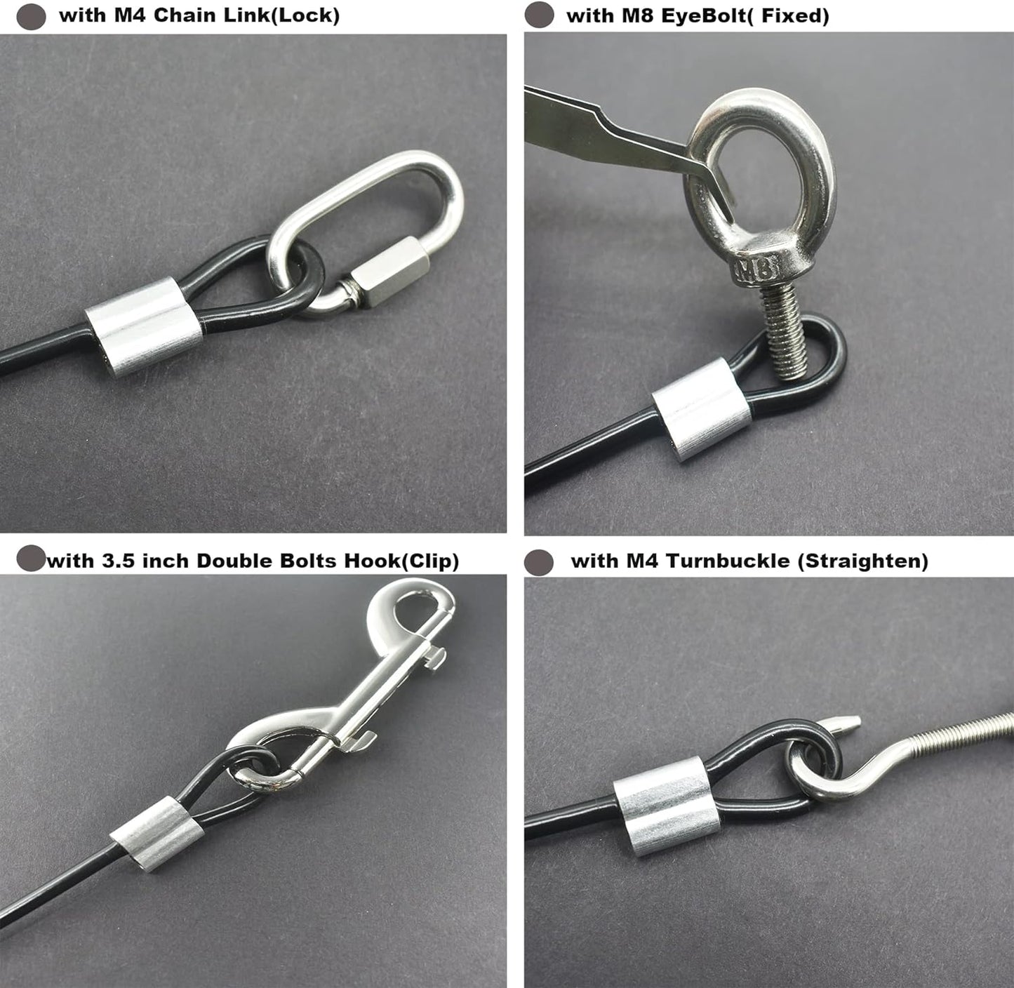 5 Pcs 5mm Wire 48 inch Vinyl Coated Stainless Steel Cable with Loops Short Wire Rope Lanyard Lock Security Chain Link for Outdoor Gates, Black(5mm x 48inch)