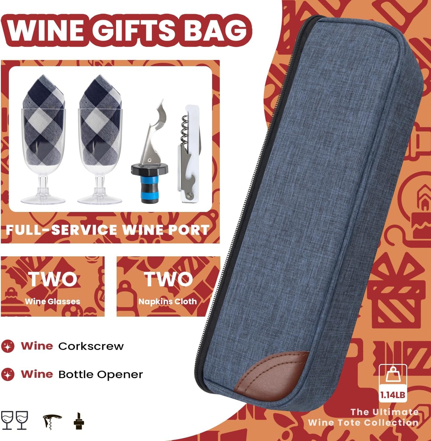 ALLCAMP Wine Tote Bag with Cooler Compartment，Picnic Set Carrying Two Sets of Tableware（Blue）