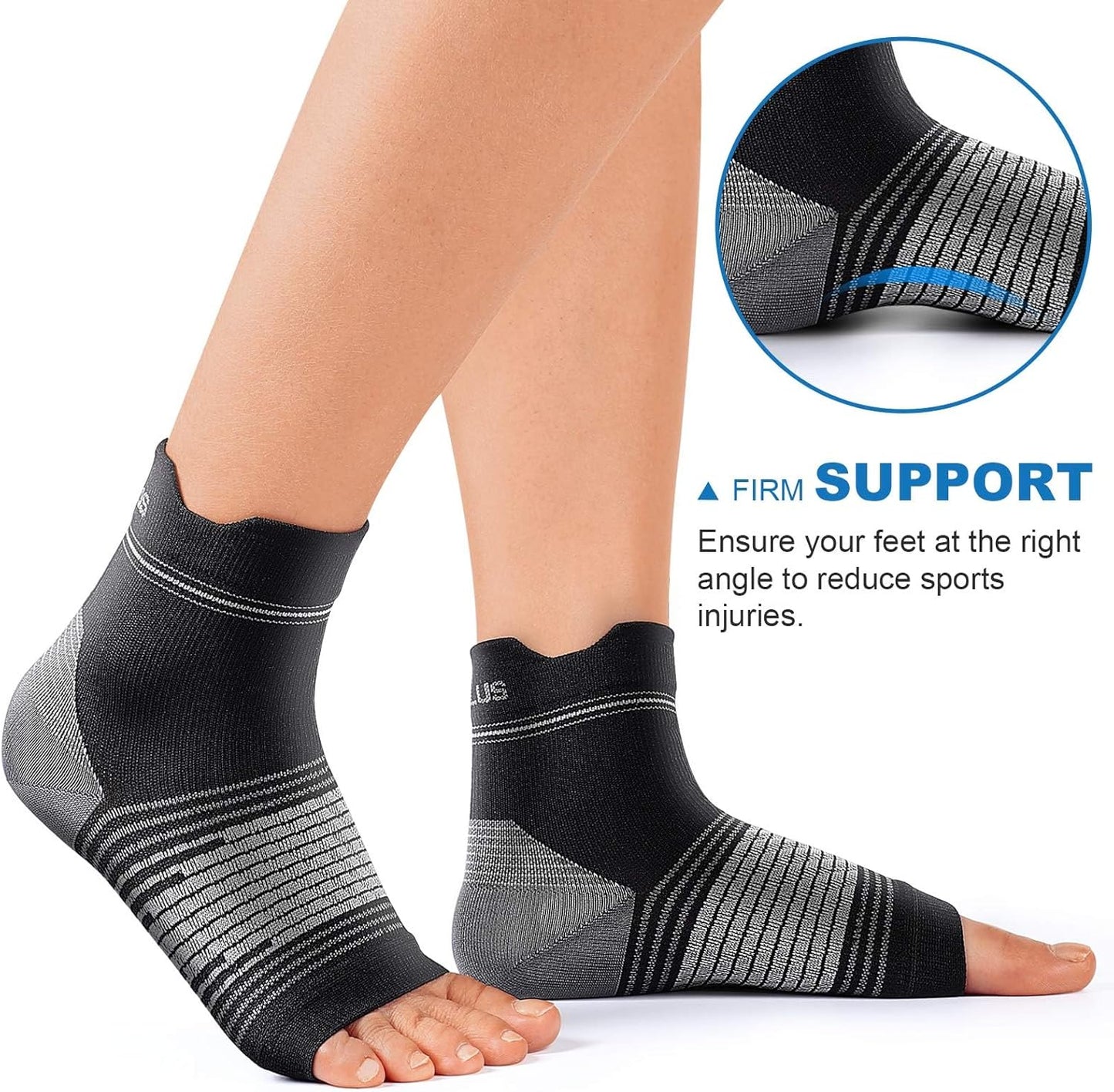 Plantar Fasciitis Sock (6 Pairs) for Men and Women, Compression Foot Sleeves with Arch and Ankle Support (Black, Medium)