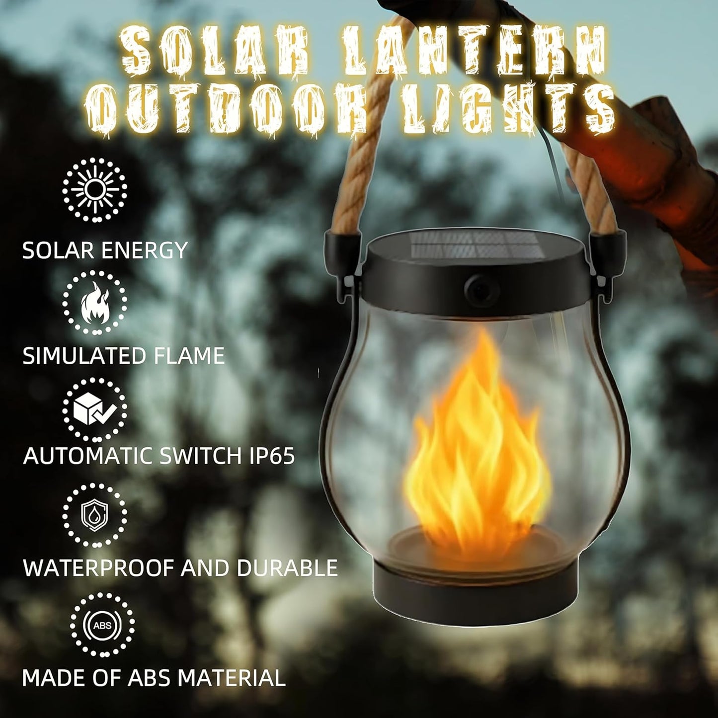 Kaliqo Solar Lantern Outdoor Lights Solar Lantern Waterproof Flickering Flame Hanging Lanterns for Patio Yard Garden Decor (2 Pcs)