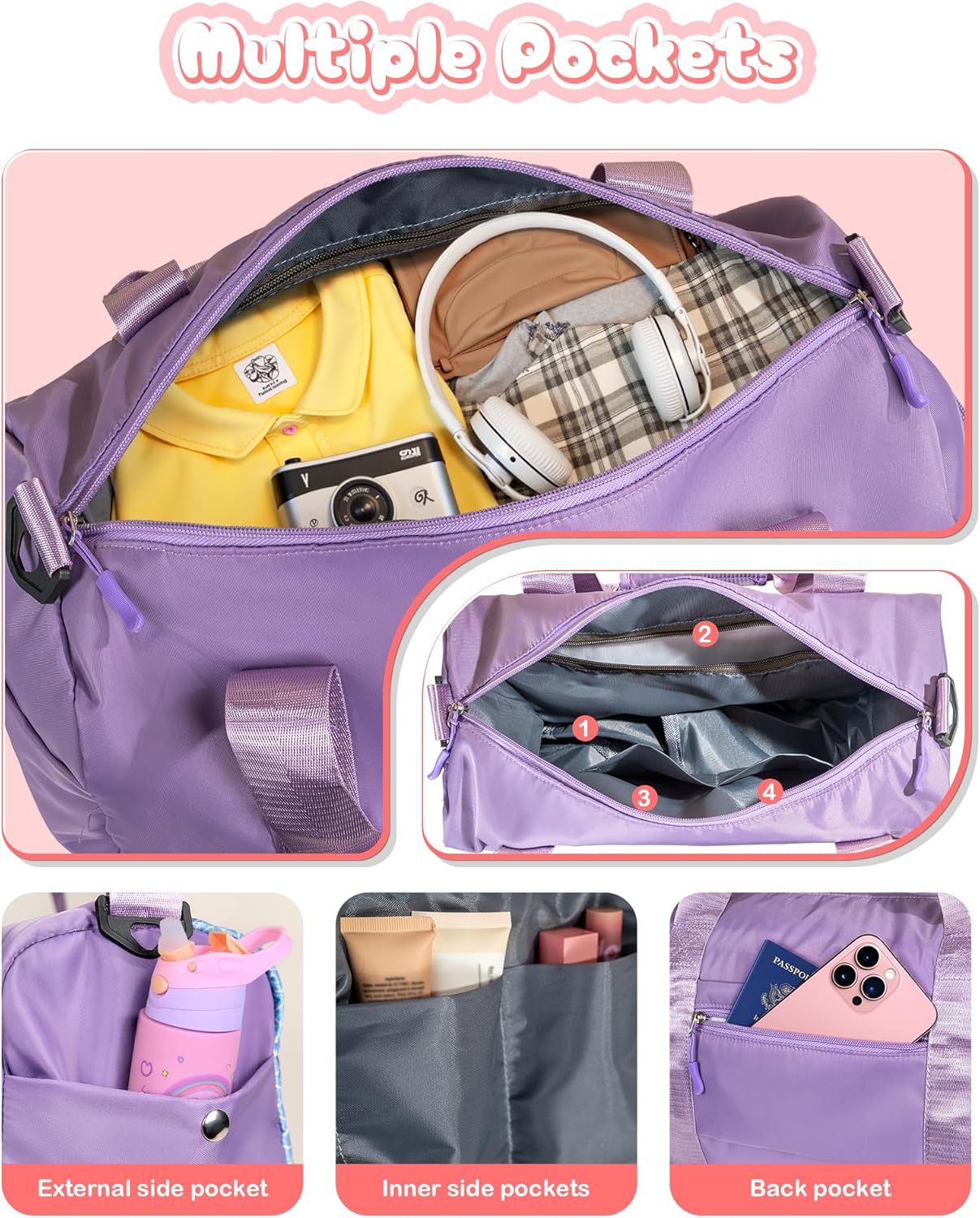 9 Year Old Girl Birthday Gifts-Girl Gym Bag with Shoe Compartment, Kid Personalized Weekender Overnight Bags, Travel Tote with Makeup Pouch, Easter Gift 5 6 7 8 9 10 Year Old (Letter N)