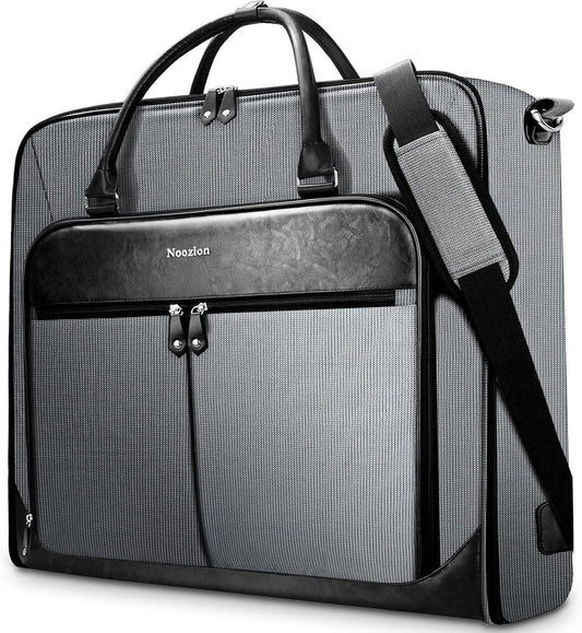 Garment Bag Travel Large Leather Carry On Suit Bag with Strap for Business Hanging Suitcase Luggage Bags for Men Women (Grey)