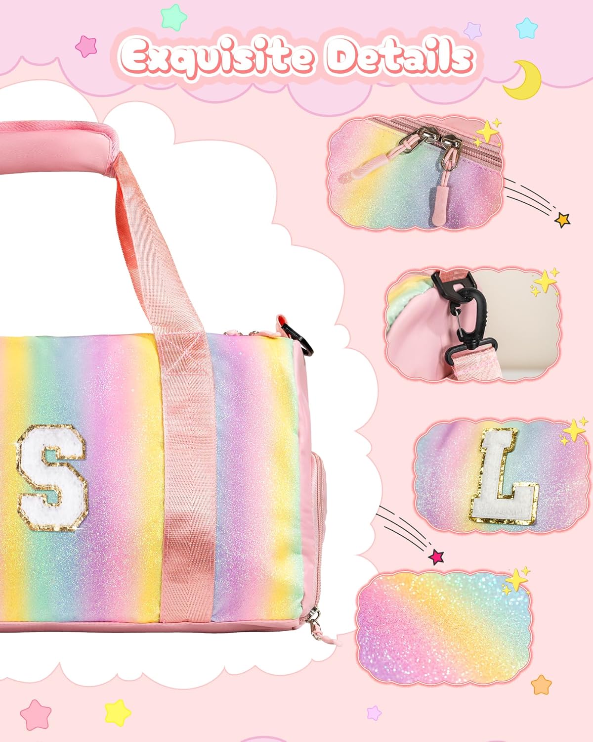 Preppy Gifts Gifts for Kids-Girl Gym Bag with Shoe Compartment, Kid Personalized Weekender Overnight Bags, Initial Travel Tote with Makeup Pouch, Valentines Day Gift (Letter P)