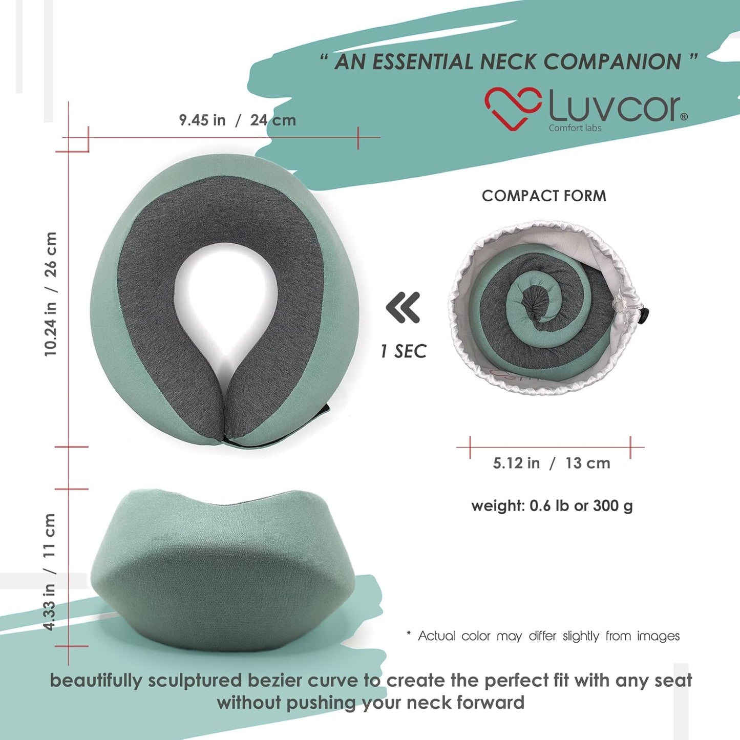 Premium Quality Memory Foam Travel Neck Pillow Bundle - Best Ergonomic Pillow for Airplane Travel, car Ride, Sleeping. Comes with Eye mask, earplugs and Storage Bag. (Imperial Green)