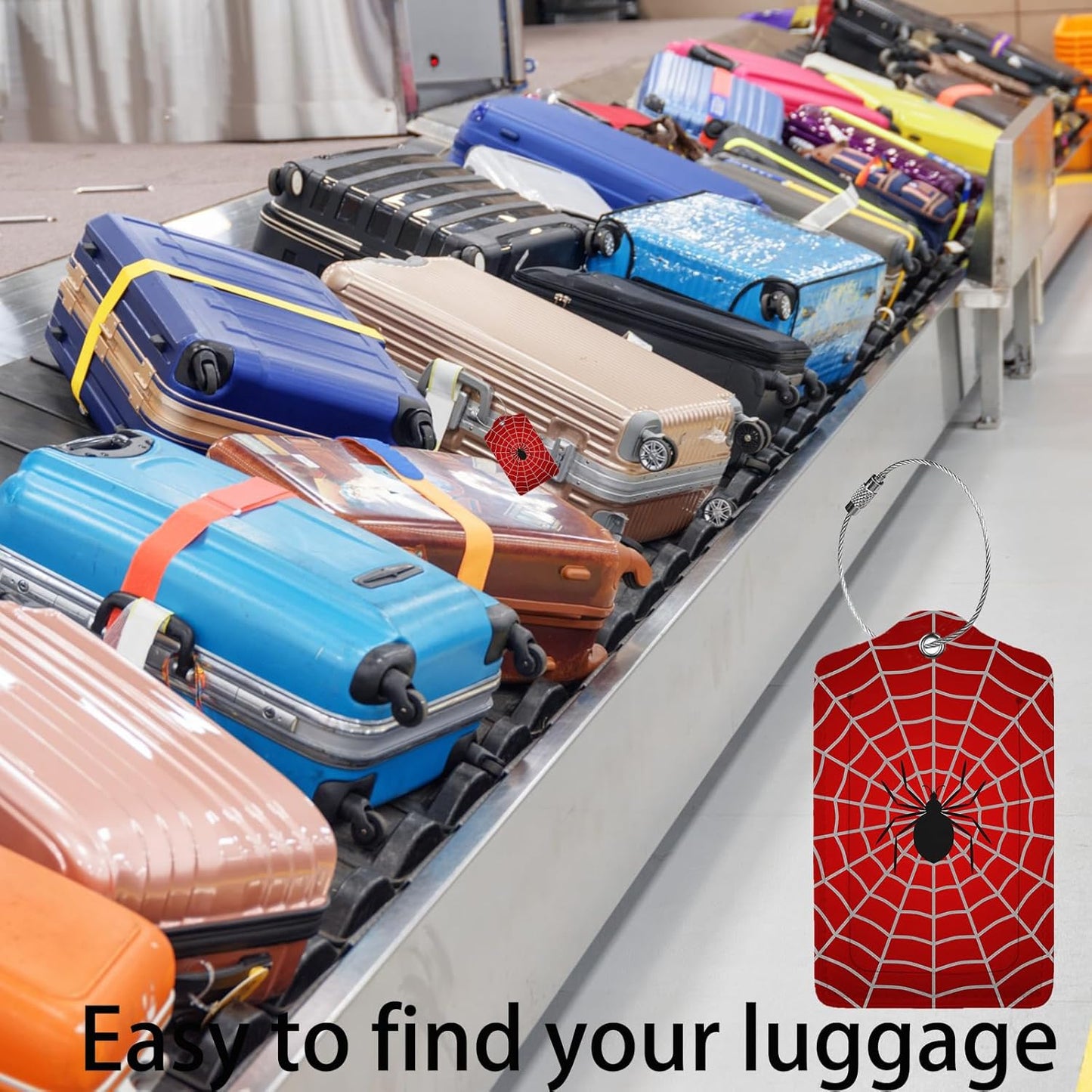 Spider Web 2-Pcs Premium Leather Tags with Privacy Covers,Luggage Tag Stainless Steel Loops Ideal for Suitcases, Travel Bags, Backpacks