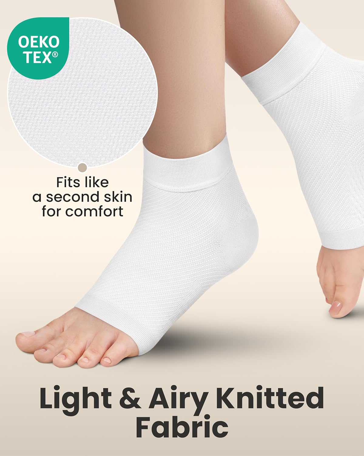 KEMFORD Ankle Compression Sleeve - Plantar Fasciitis Braces - Open Toe Compression Socks for Swelling, Sprain, Neuropathy, Foot Arch Support for Men and Women - 20-30mmhg, 2XL, White
